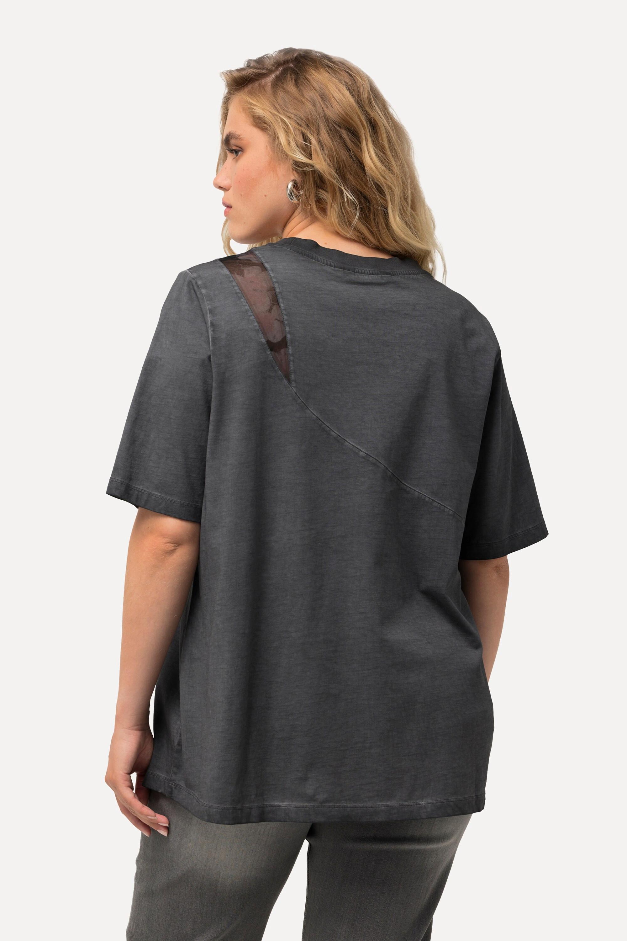 Ulla Popken  T-Shirt, cold dyed, Mesheinsatz, Rundhals, Langarm 