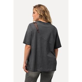 Ulla Popken  T-Shirt, cold dyed, Mesheinsatz, Rundhals, Langarm 