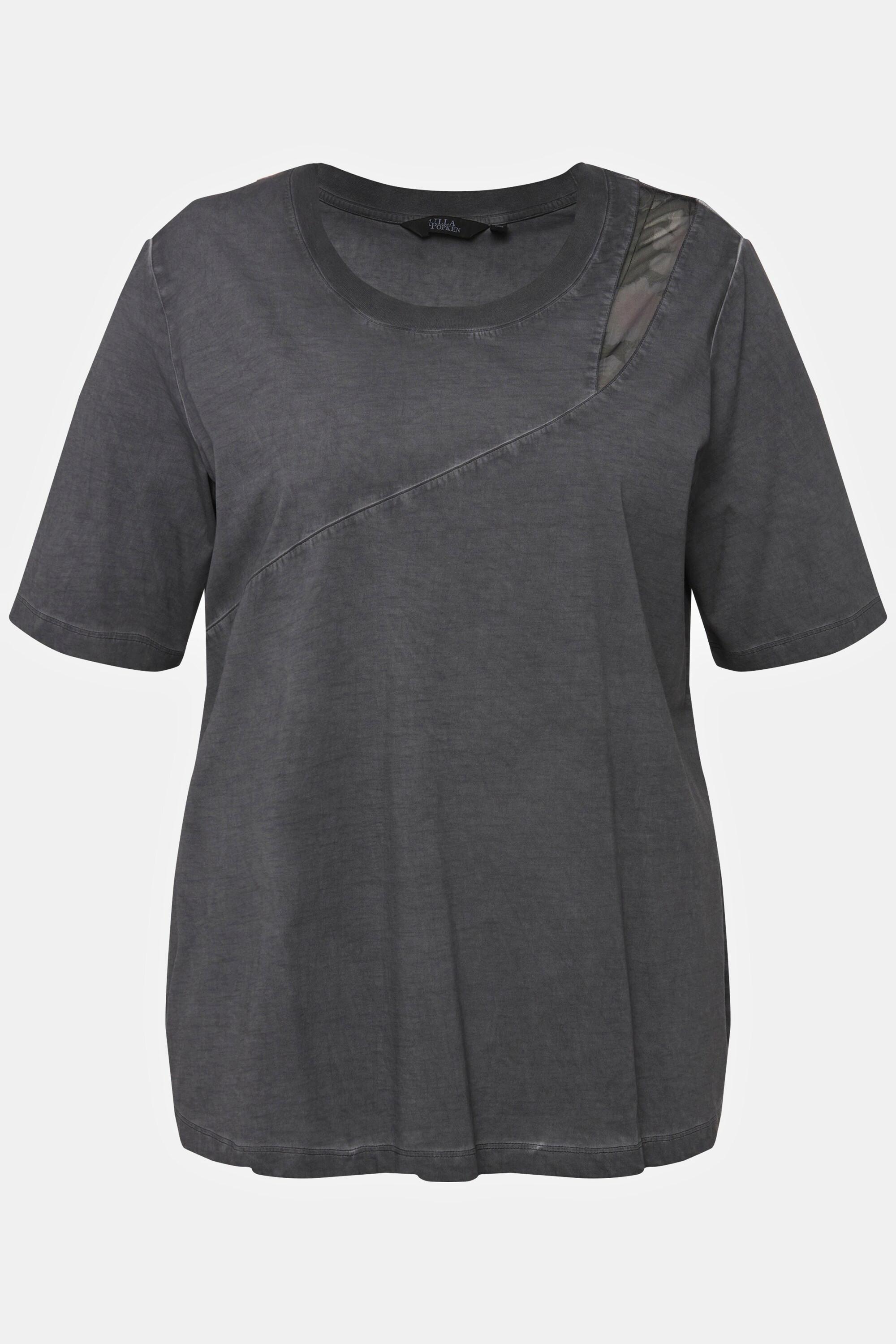 Ulla Popken  T-Shirt, cold dyed, Mesheinsatz, Rundhals, Langarm 