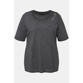 Ulla Popken  T-Shirt, cold dyed, Mesheinsatz, Rundhals, Langarm 