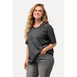 Ulla Popken  T-Shirt, cold dyed, Mesheinsatz, Rundhals, Langarm 