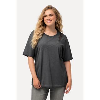 Ulla Popken  T-Shirt, cold dyed, Mesheinsatz, Rundhals, Langarm 