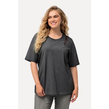 T-shirt manches longues et col rond, teinture à froid, insert en mesh