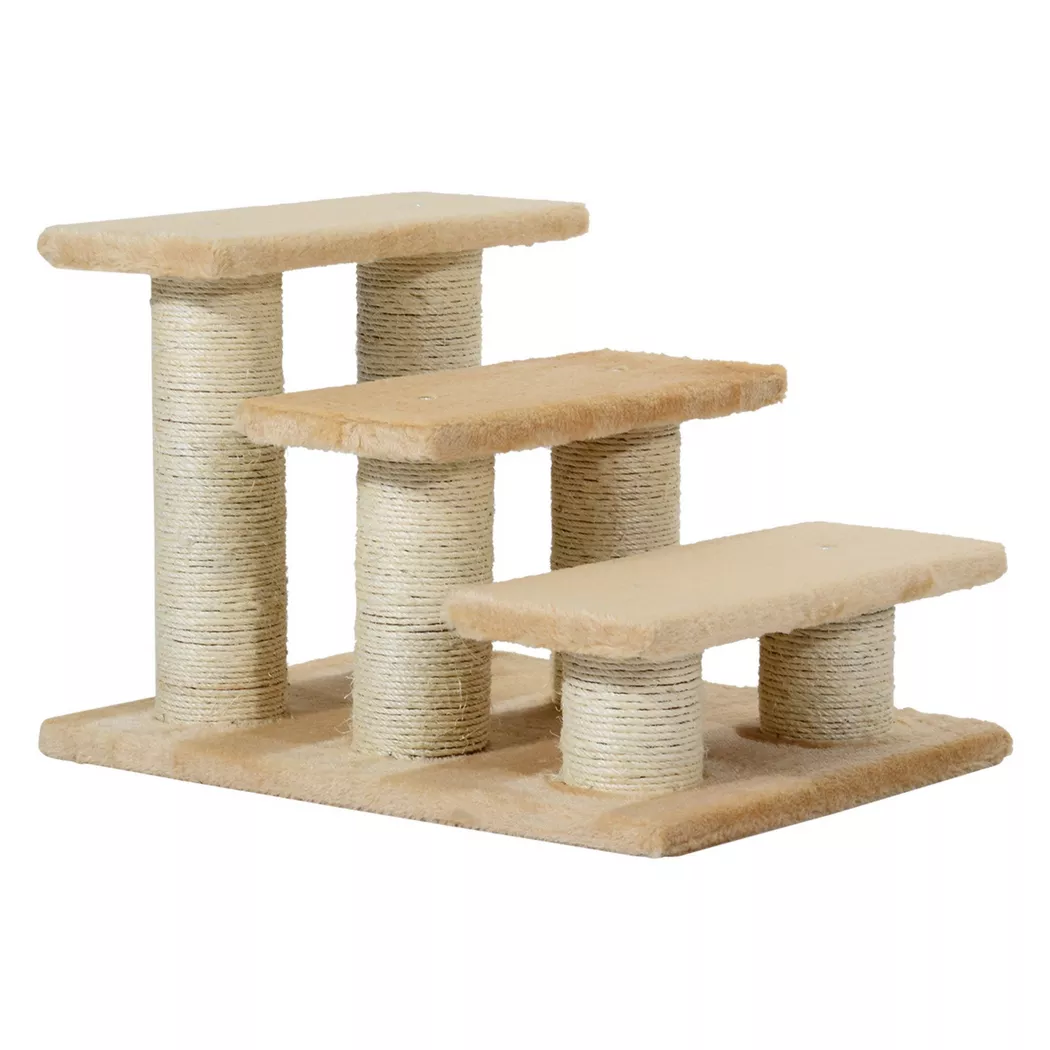 Northio - Tiertreppe Für Katzen Und Hunde 3-Stufen Hundetreppe, Plüsch, Creme, 45X35X34 Cm, One Size, Braun