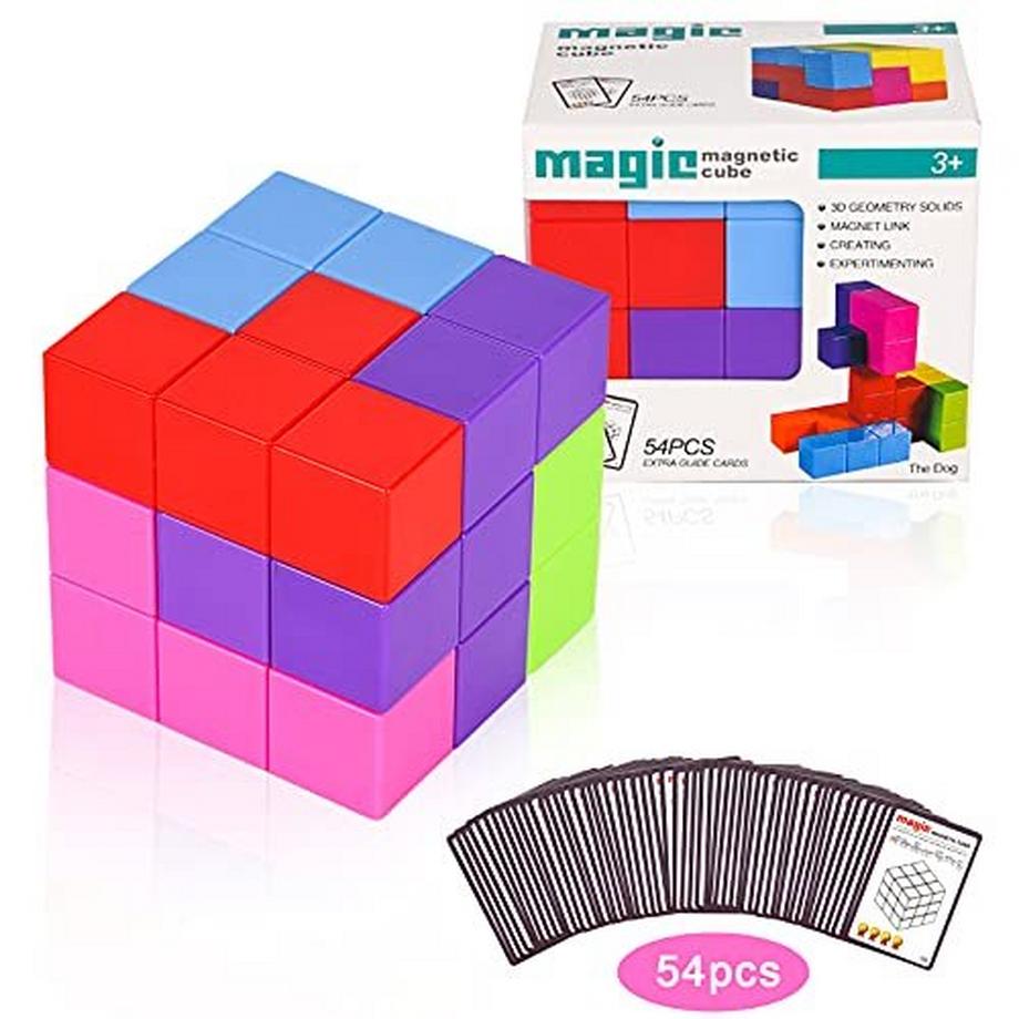 Activity-board  Magnetische Bausteine Würfel, Bausteine Spielwaren für Kinder mit 54 Smarte Cards 