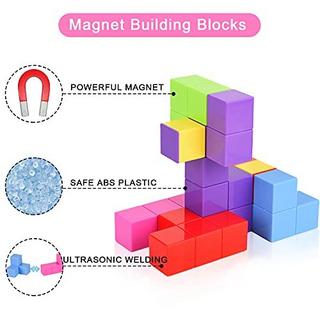 Activity-board  Cubes de blocs de construction magnétiques, jouets de blocs de construction pour enfants avec 54 cartes à puce 