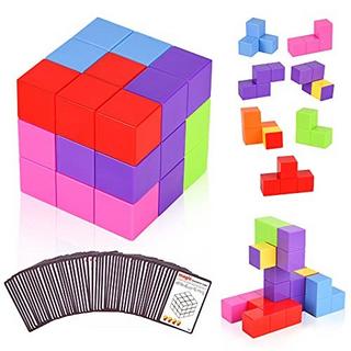 Activity-board  Cubes de blocs de construction magnétiques, jouets de blocs de construction pour enfants avec 54 cartes à puce 