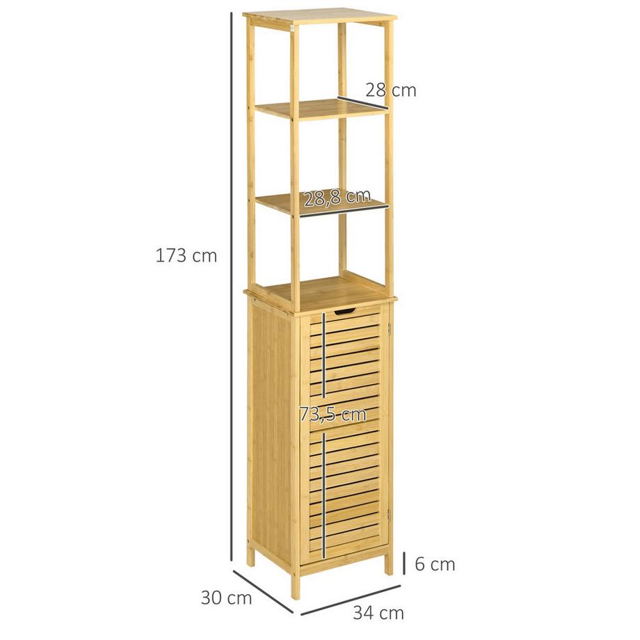 Northio  Badezimmerschrank Badschrank Mit 3 Offenen Fächer Und 1 Schrank, Badmöbel Freistehender Hochschrank Für Badezimmer, Kleine Räume, Natur 34 X 30 X 173 Cm 