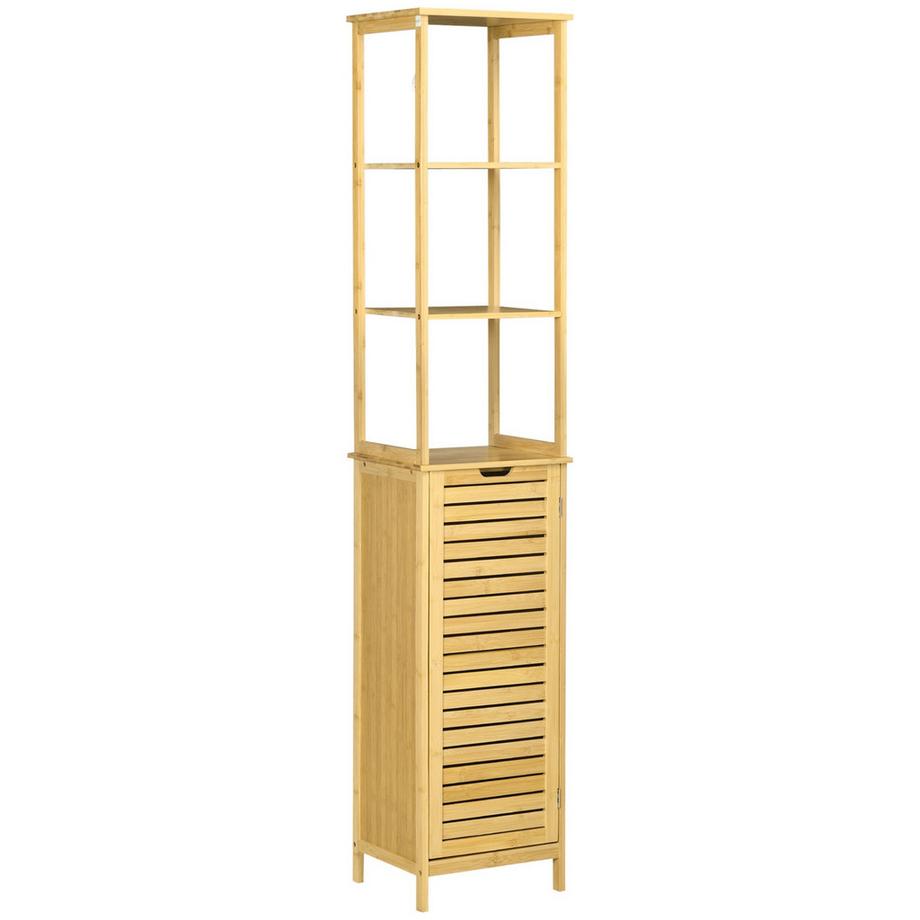 Northio  Badezimmerschrank Badschrank Mit 3 Offenen Fächer Und 1 Schrank, Badmöbel Freistehender Hochschrank Für Badezimmer, Kleine Räume, Natur 34 X 30 X 173 Cm 