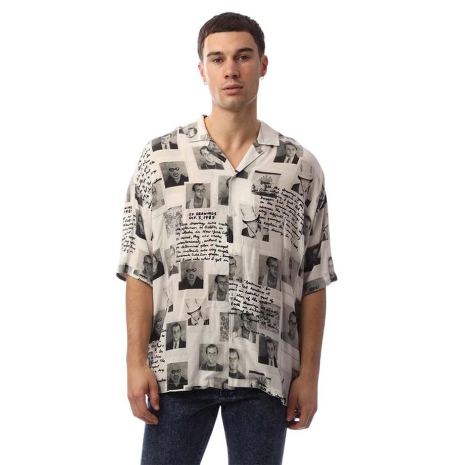 Camicia Vestibilità Rilassata Fotografia Maniche Corte