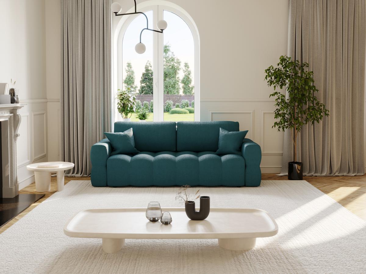 Vente-unique Sofa 3-Sitzer mit Schlaffunktion - Bouclé-Stoff - Blau - ISSORO  