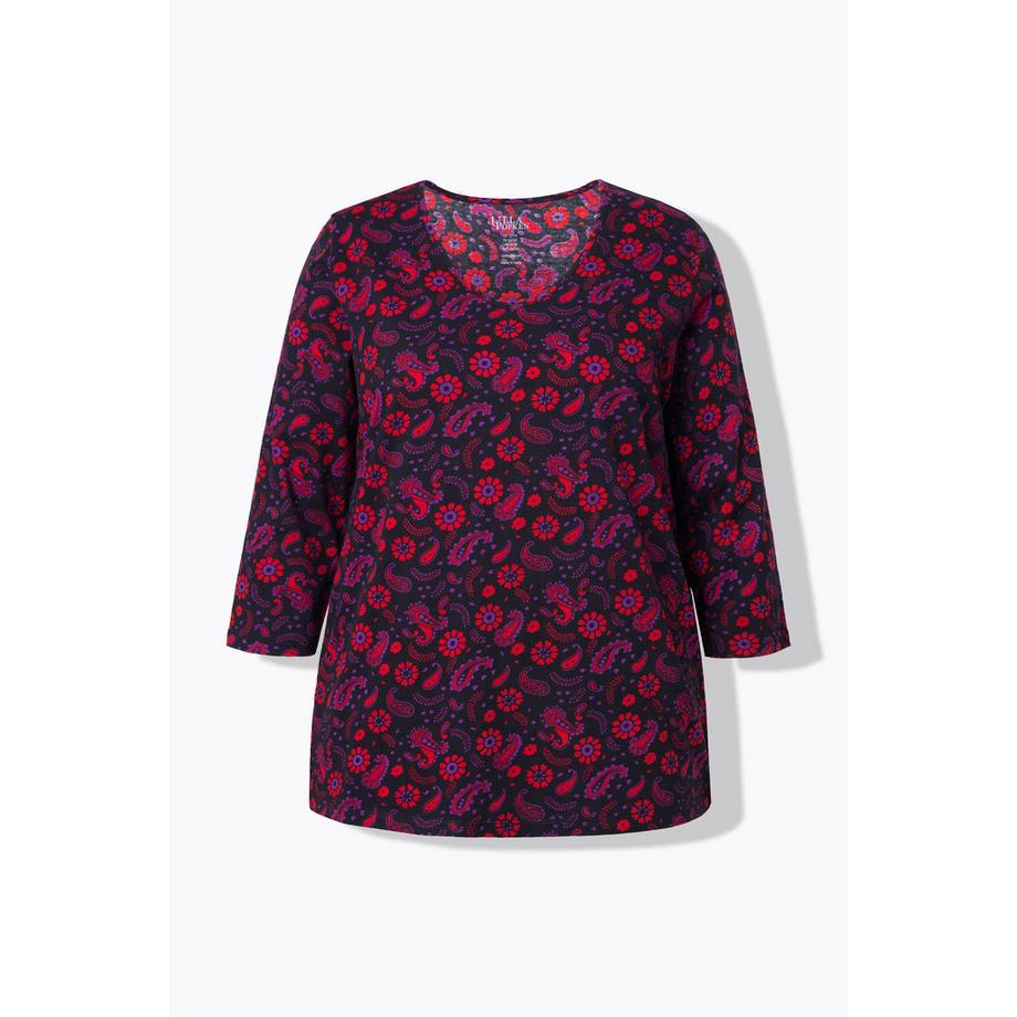 Ulla Popken A-Linie V-Ausschnitt 3/4 Arm Bedrucktes T-Shirt  