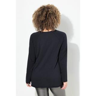 Ulla Popken  Shirt, Flockdruck, A-Linie, Rundhals, Langarm, offenkantig 