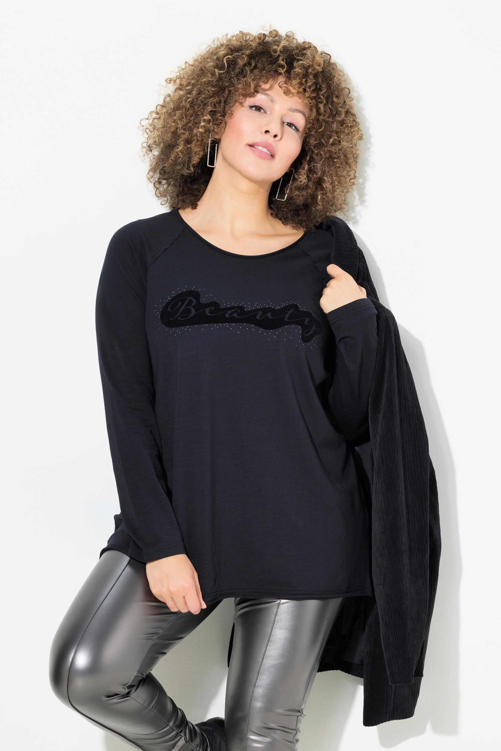 Ulla Popken  Shirt, Flockdruck, A-Linie, Rundhals, Langarm, offenkantig 