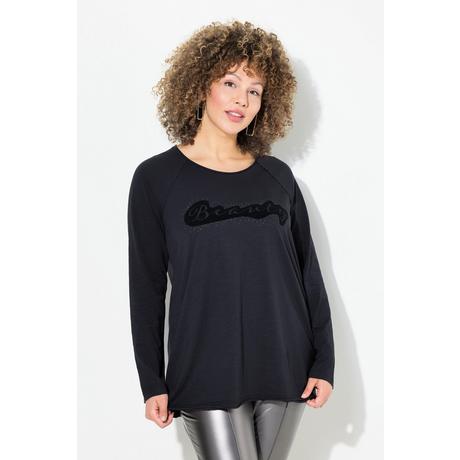 Ulla Popken  Shirt, Flockdruck, A-Linie, Rundhals, Langarm, offenkantig 