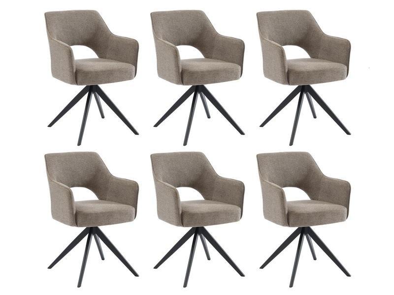 Vente-unique Lot de 6 chaises pivotantes avec accoudoirs en tissu et métal noir - Taupe - KONYA  