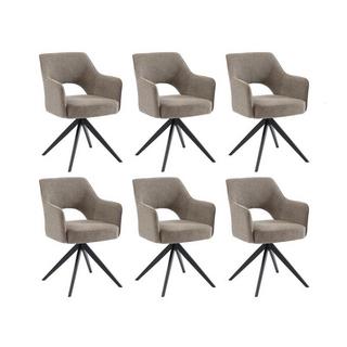 Vente-unique Lot de 6 chaises pivotantes avec accoudoirs en tissu et métal noir - Taupe - KONYA  