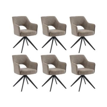 Lot de 6 chaises pivotantes avec accoudoirs en tissu et métal noir - Taupe - KONYA