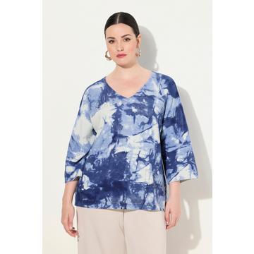 Maglione con applicazioni, stampa batik, scollo a V e maniche a 3/4