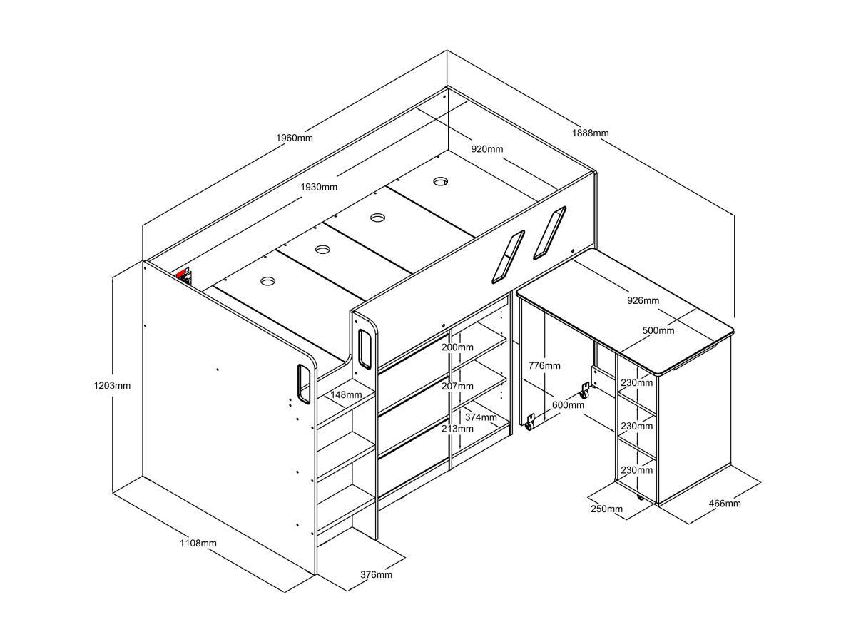 Vente-unique Kombi-Bett 90 x 190 cm - Mit Schreibtisch & Stauraum - Holzfarben & Weiß - SAGITI  