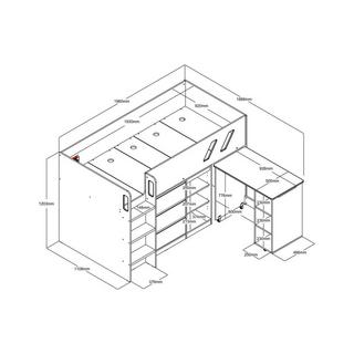 Vente-unique Kombi-Bett 90 x 190 cm - Mit Schreibtisch & Stauraum - Holzfarben & Weiß - SAGITI  