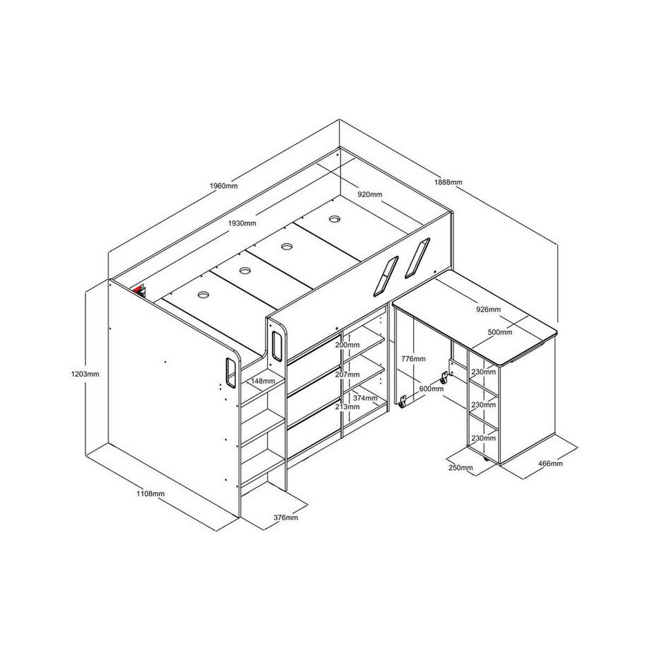 Vente-unique Lit combiné 90 x 190 cm avec bureau et rangements - Coloris : Naturel et blanc - SAGITI  