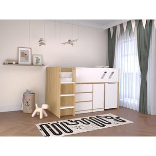 Vente-unique Kombi-Bett 90 x 190 cm - Mit Schreibtisch & Stauraum - Holzfarben & Weiß - SAGITI  