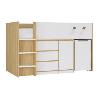 Vente-unique Kombi-Bett 90 x 190 cm - Mit Schreibtisch & Stauraum - Holzfarben & Weiß - SAGITI  