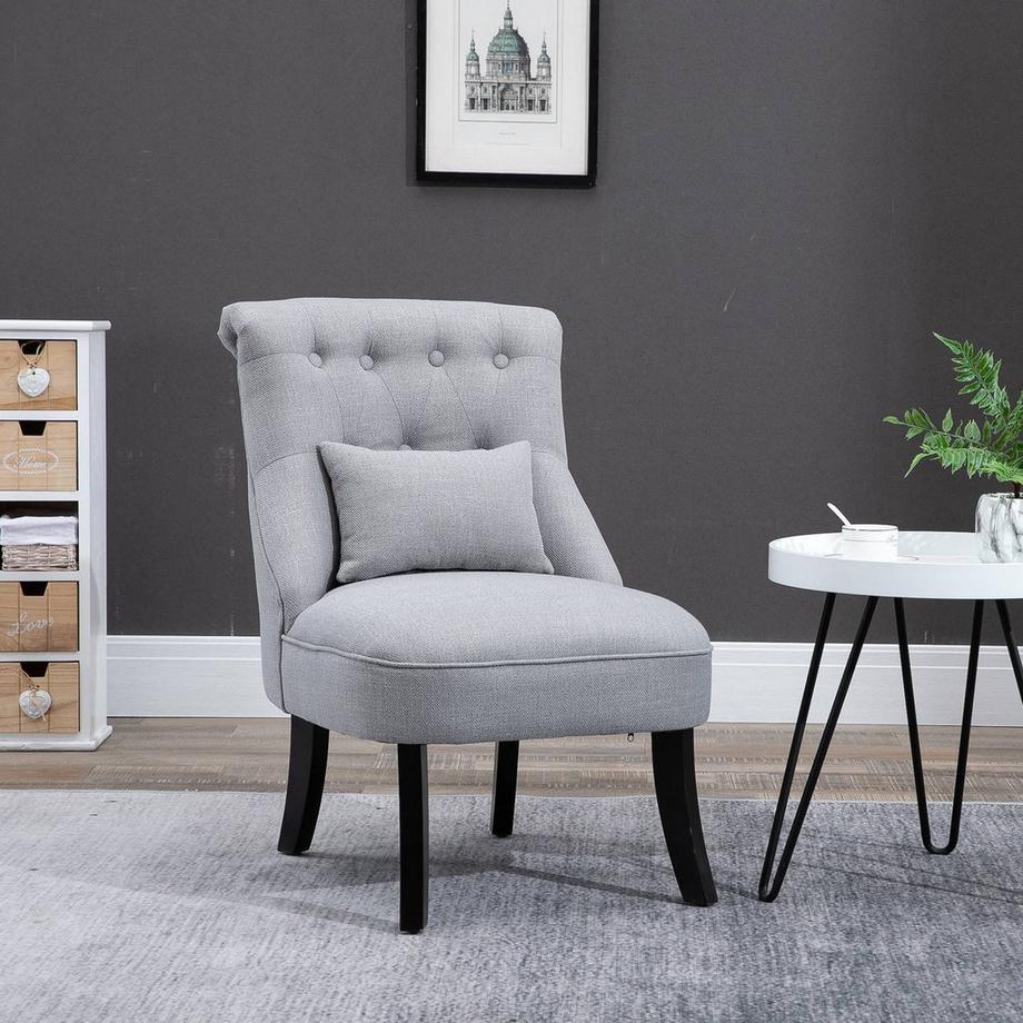Northio Poltrona Relax Con Cuscino Schienale, Sedia Tv, Piedi Rialzati, Lino, Grigio, 52,5X69X77Cm  