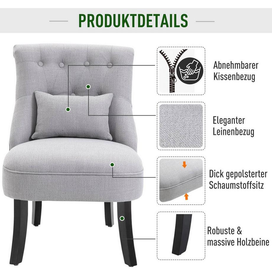 Northio Poltrona Relax Con Cuscino Schienale, Sedia Tv, Piedi Rialzati, Lino, Grigio, 52,5X69X77Cm  