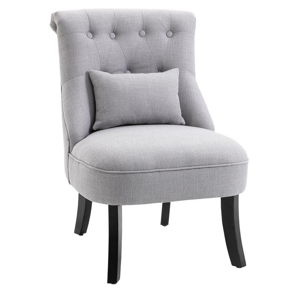 Poltrona Relax Con Cuscino Schienale, Sedia Tv, Piedi Rialzati, Lino, Grigio, 52,5X69X77Cm