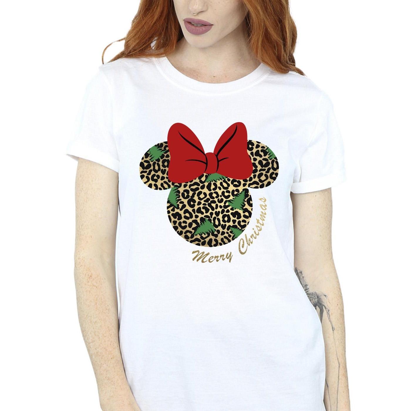 Disney Minnie Mouse T-Shirt Natalizia Stampa Leopardata  