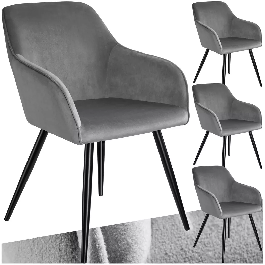 Tectake - Chaise style scandinave MARILYN rembourrée aspect velours, 4 Stück, Gris