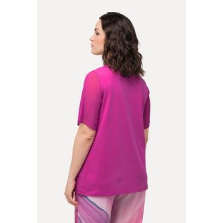 Ulla Popken  T-shirt con rifinitura di chiffon, scollo a V e mezze maniche di chiffon 