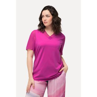 Ulla Popken  T-Shirt, Chiffon-Blende, V-Ausschnitt, Chiffon-Halbarm 