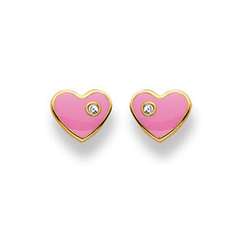 MUAU Schmuck  Clous d'oreilles coeur or jaune 750, 6x7mm 