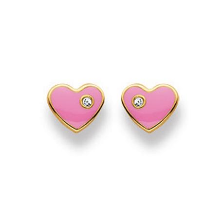 MUAU Schmuck  Clous d'oreilles coeur or jaune 750, 6x7mm 