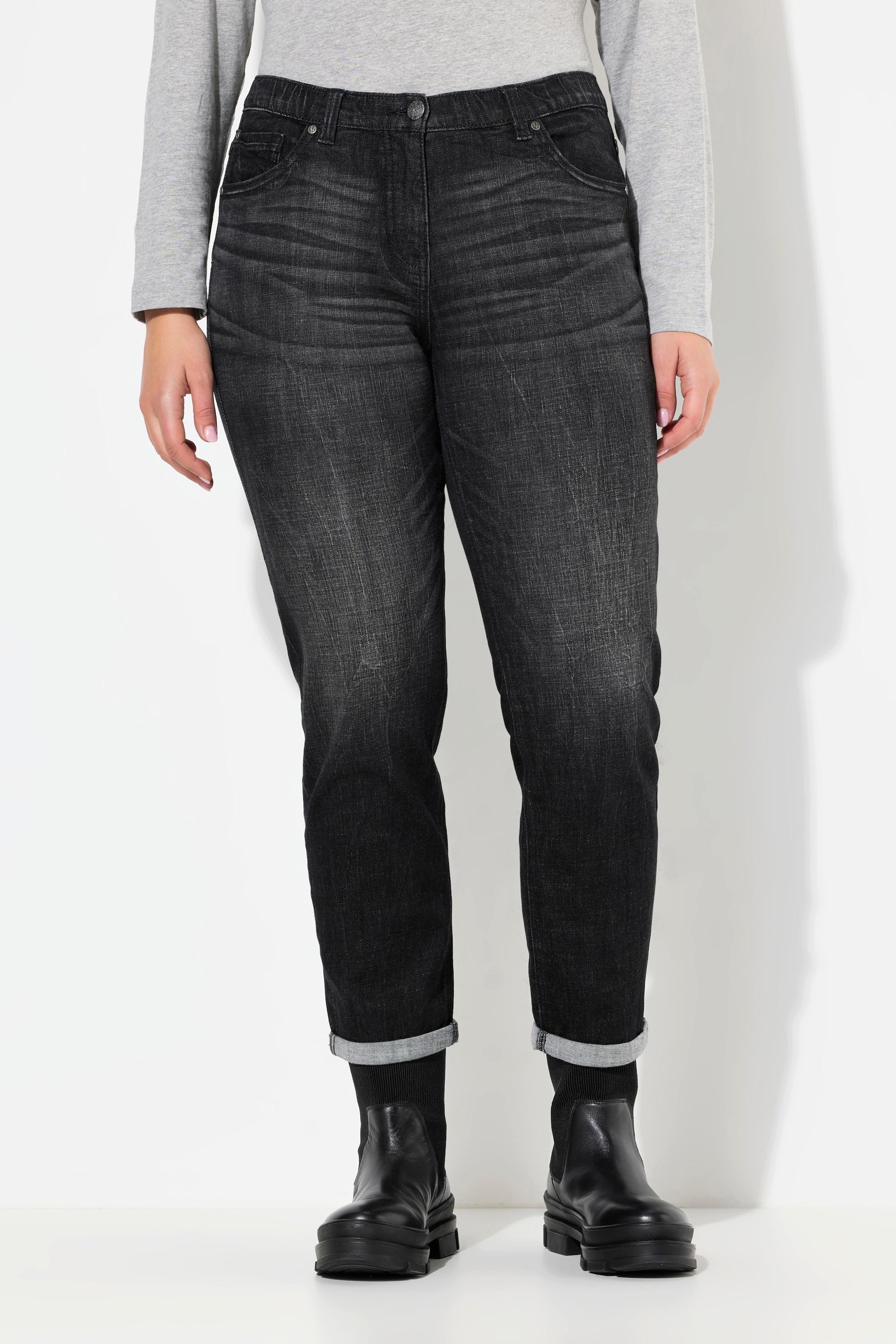 Ulla Popken  Boyfriend-Jeans, weites Bein, Ziernähte, 5-Pocket-Hose 