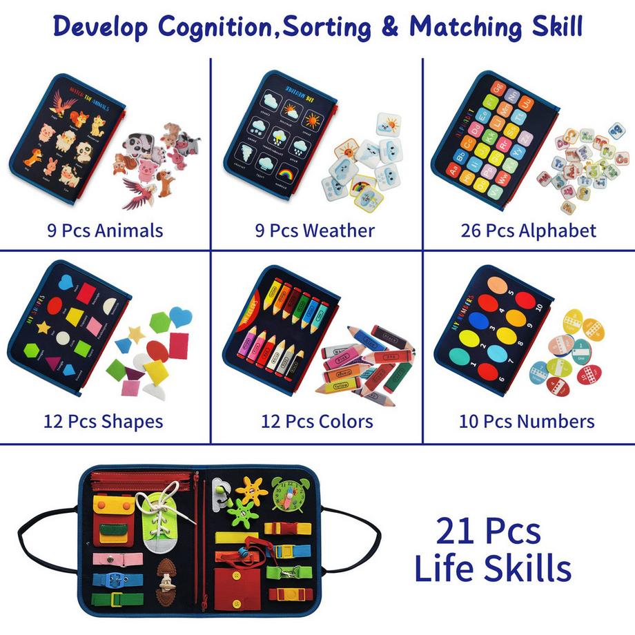 Activity-board  Activity Board mit lustigem Dinosaurier-Spielzeug - Lernspielzeug für Grundfertigkeiten und Spielzeug für die Reise im Flugzeug 