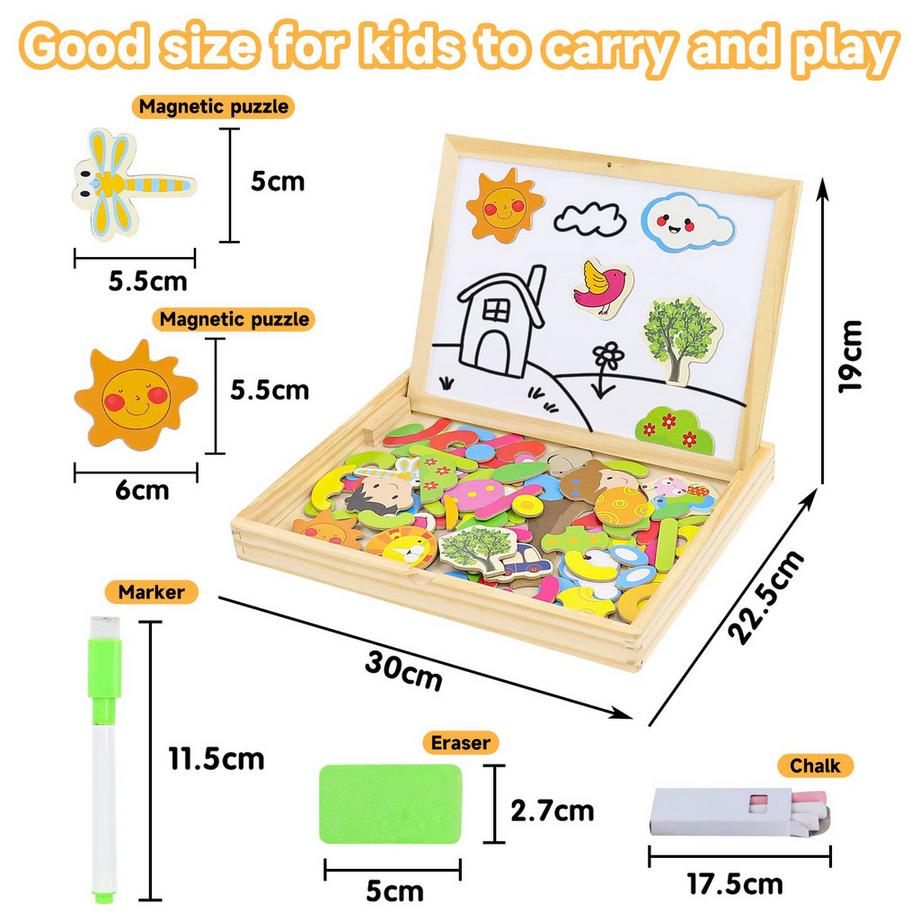Activity-board  Magnettafel Kinderspielzeug ,Magnetisches Holzpuzzle Puzzle aus 3 mit doppelseitiger Tafel Magnetspiel Holzspielzeug 