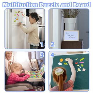 Activity-board  Tableau magnétique jouets enfants ,Puzzle en bois magnétique de 3 avec tableau double face jeu magnétique jouet en bois 