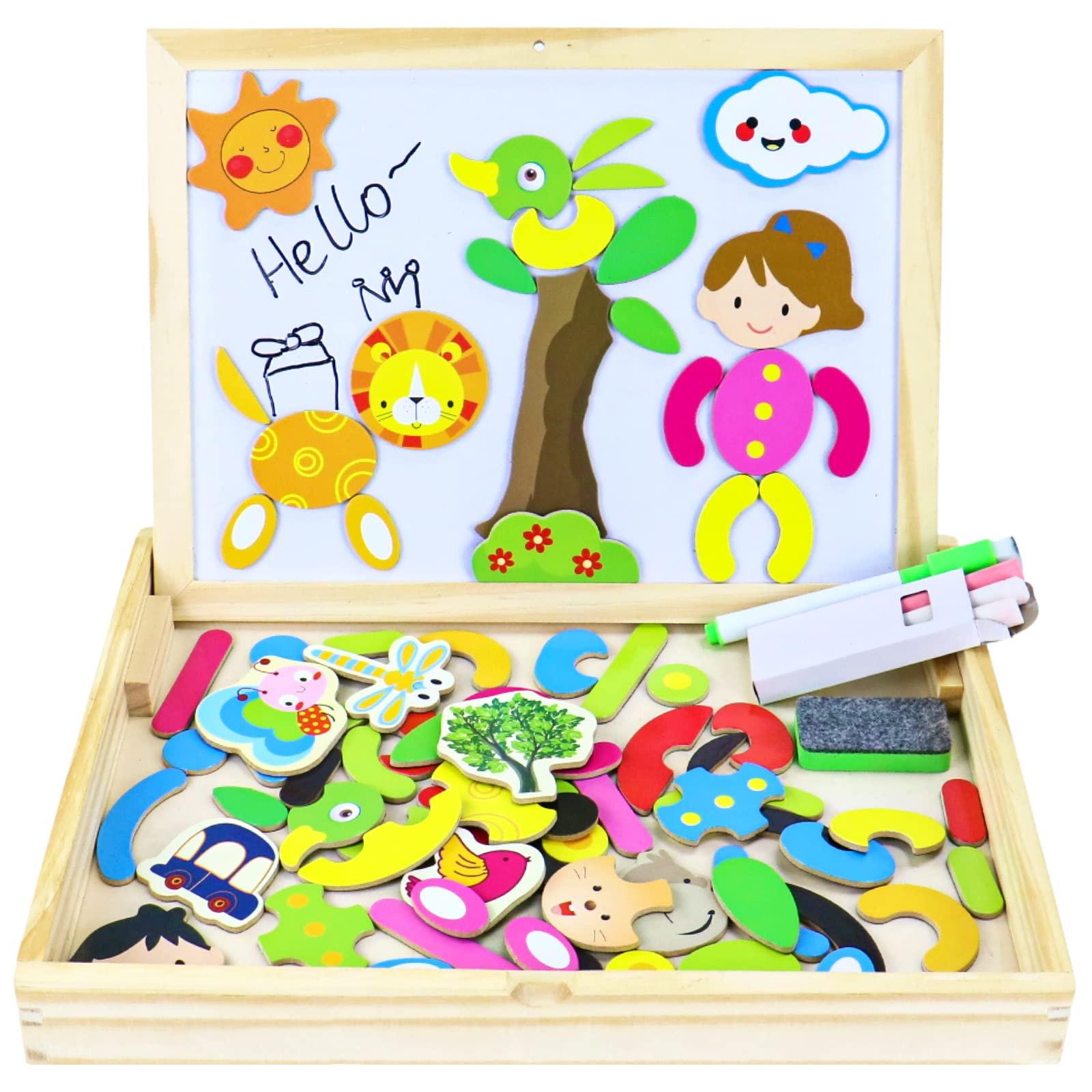 Activity-board  Tableau magnétique jouets enfants ,Puzzle en bois magnétique de 3 avec tableau double face jeu magnétique jouet en bois 