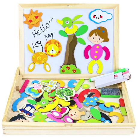 Activity-board  Magnettafel Kinderspielzeug ,Magnetisches Holzpuzzle Puzzle aus 3 mit doppelseitiger Tafel Magnetspiel Holzspielzeug 