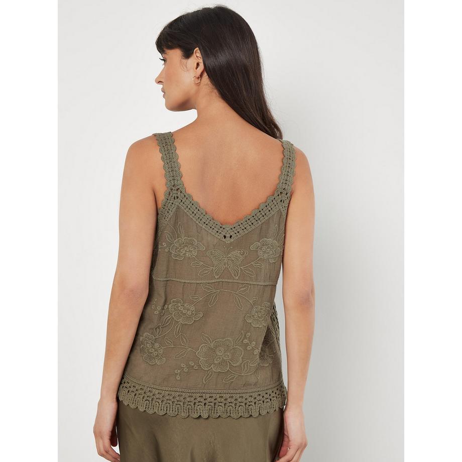 APRICOT Haut en coton crocheté avec broderies florales  