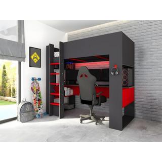 Vente-unique Hochbett mit GamingSchreibtisch Stauraum mit LEDs NOAH  