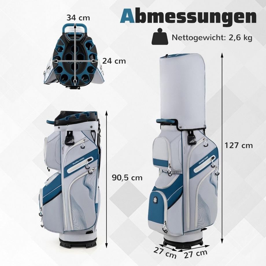 Northix  Sac de chariot de golf, séparateur à 14 compartiments 