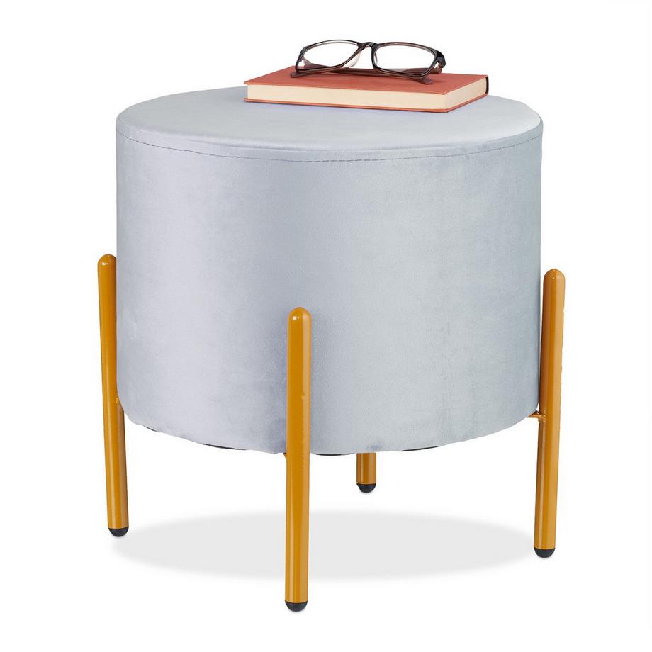 Pouf en velours, 4 pieds en métal