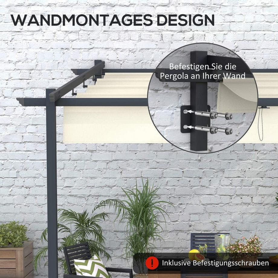 Northio Tonnelle D'Environ 3 X 3 M, Auvent De Terrasse Coupe-Vent, Toit De Terrasse Mural, Toit Réglable, Pour Jardin, Terrasse, Crème  