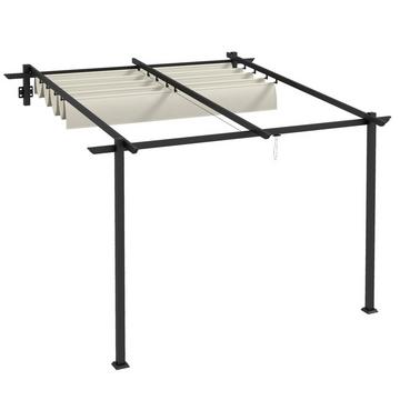 Gazebo, Pergola, Tettoia Antivento, Circa 3 X 3 M, Montaggio A Parete, Tetto Regolabile, Per Giardino, Terrazza, Crema