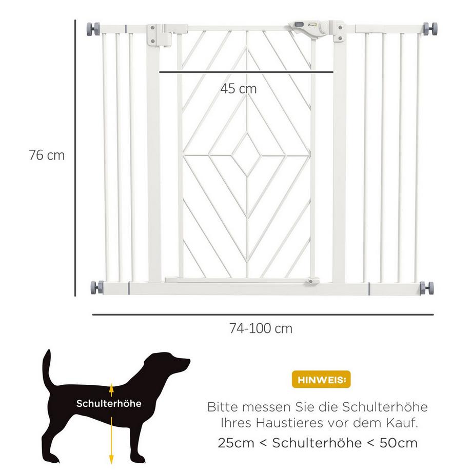 Northio  Portail D'Escalier Pour Chiens Porte Automatique Barrière Sans Perçage 74-100Cm Blanc 